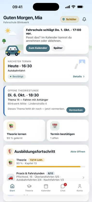 DriveHub-App auf dem Handy: Übersicht für Fahrschüler